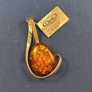 Sterling Amber Pendant, NWT